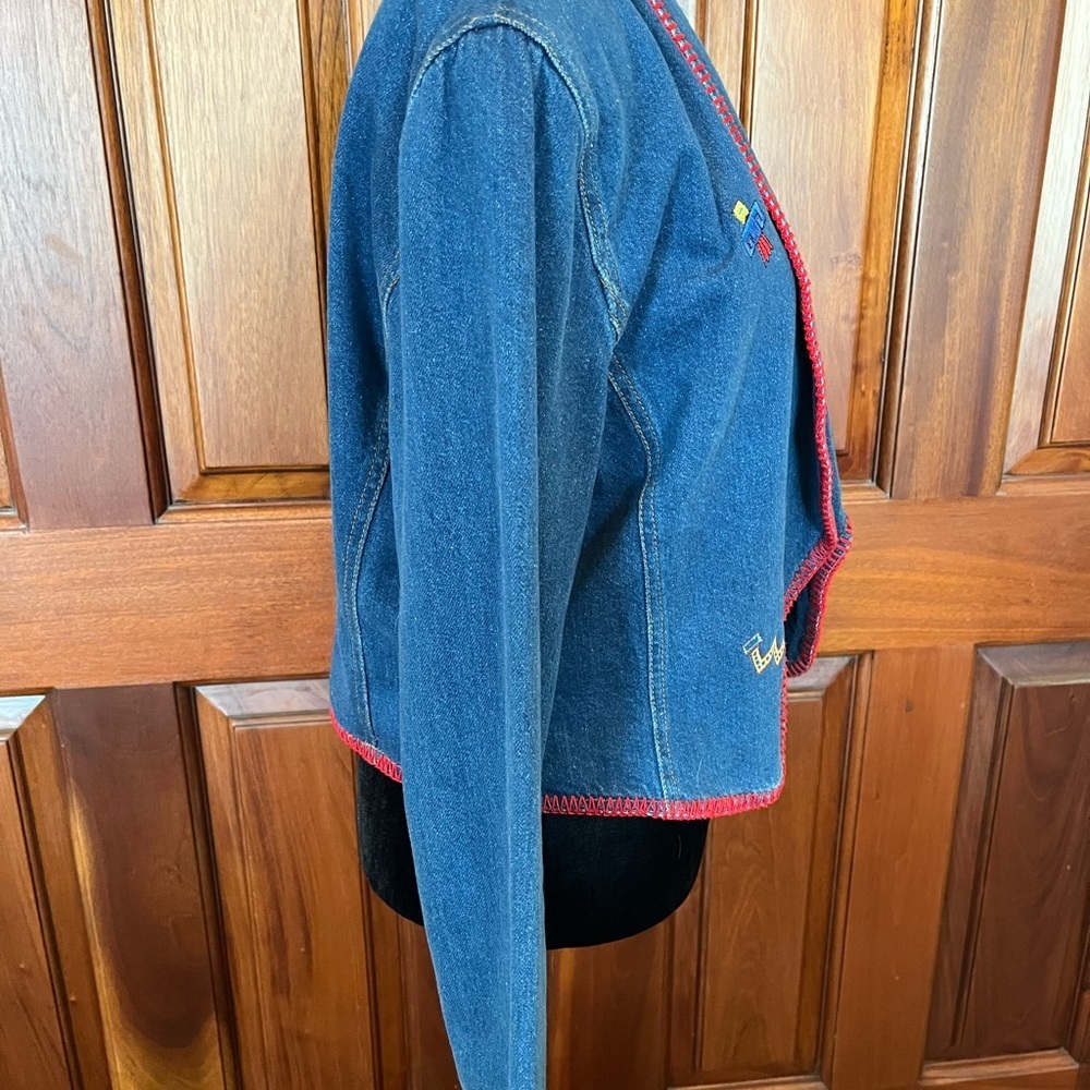 VTG Western Rodeo Boho Rinzi International aztec embroidered denim jacket Size M - Picture 4 of 10